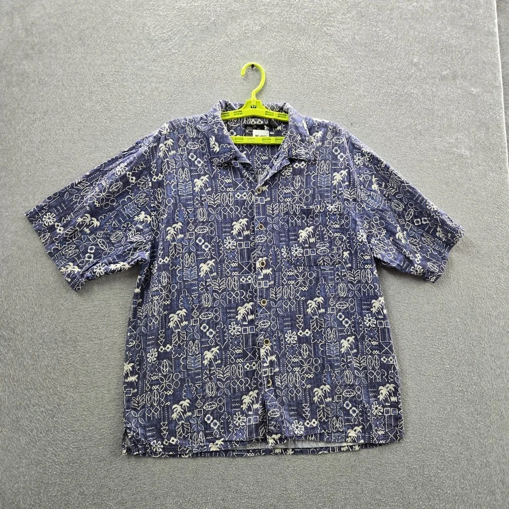 VINTAGE Ocean Pacific Men Button Up Shirt L Blue Floral Hawaiian READ